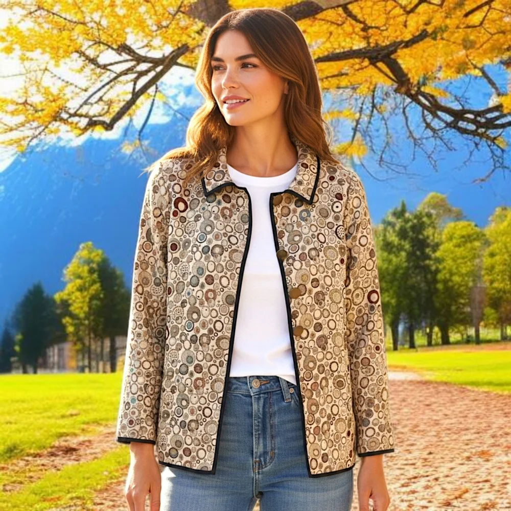I Reversibles Tapestry Chore Jacket Sz‎ L Boho Damask Utility Boxy Career Button
